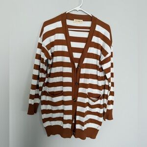 Striped Brown and White Long Cardigan Sweater